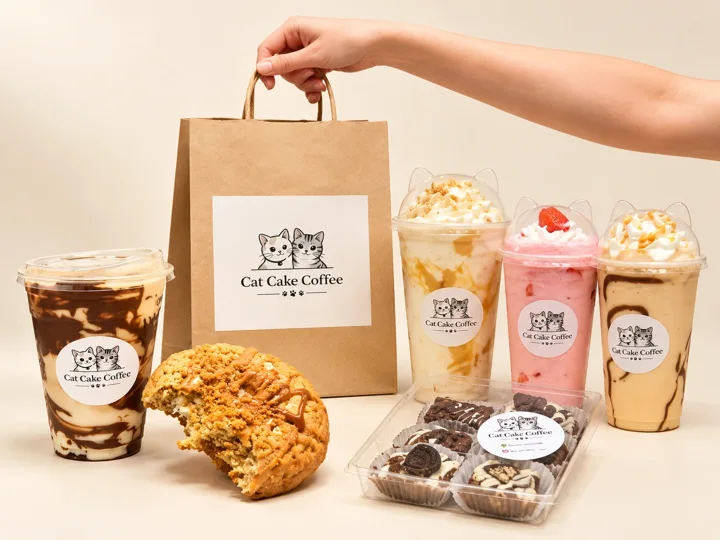 Productos de Cat Cake Coffee listos para regalar